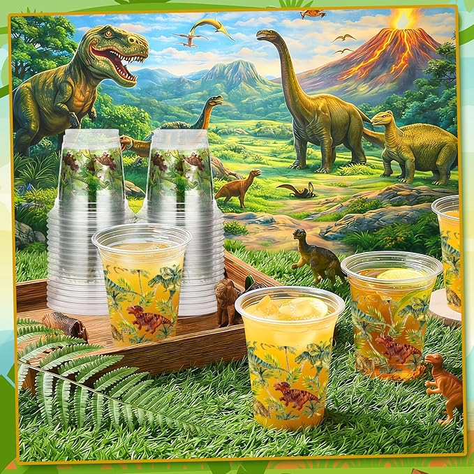 100 Pcs Dinosaur Plastic Disposable Cups 12 oz Summer Party Cups