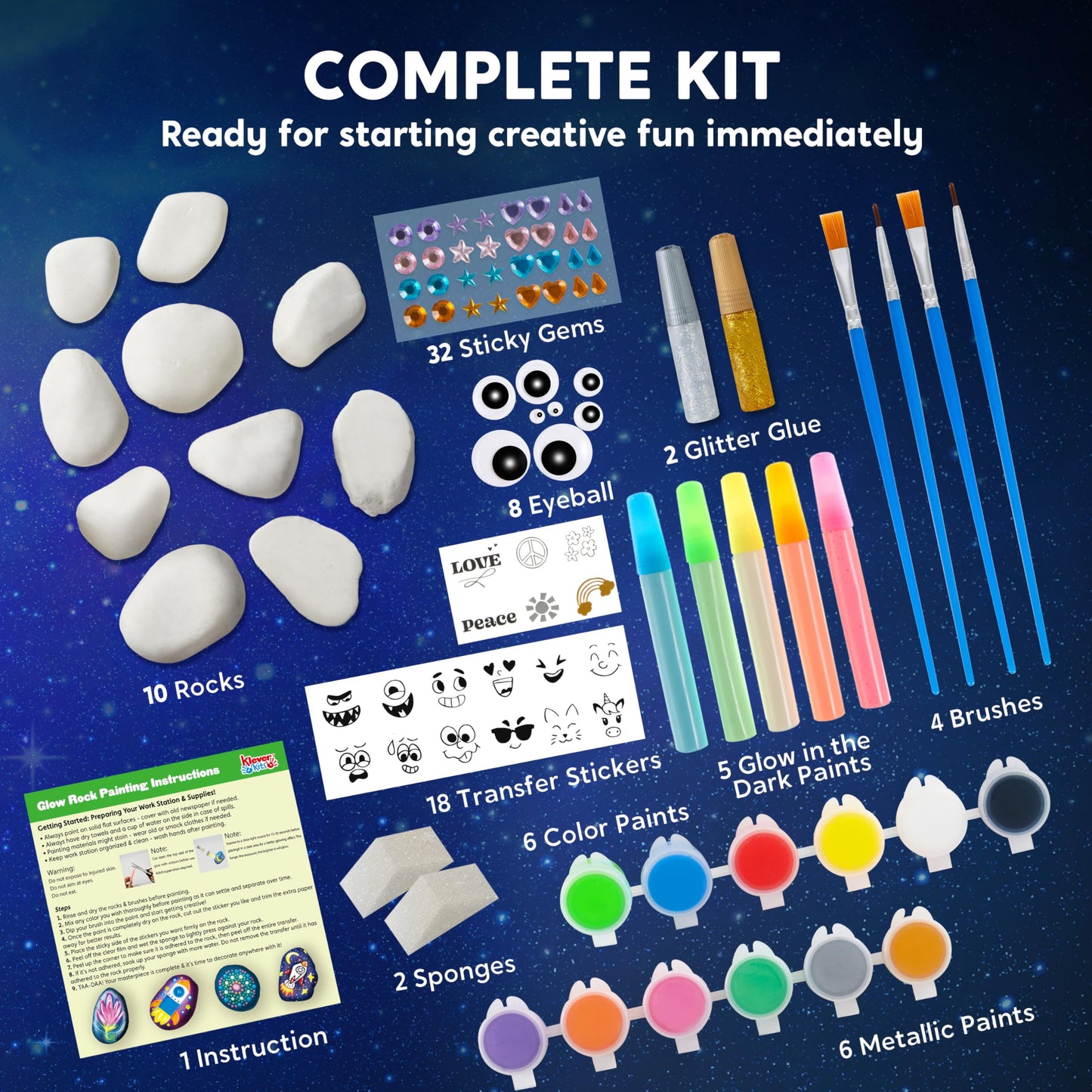 Rock Painting Kit- Glow in The Dark Rock Kit, Arts and Crafts for Kids
