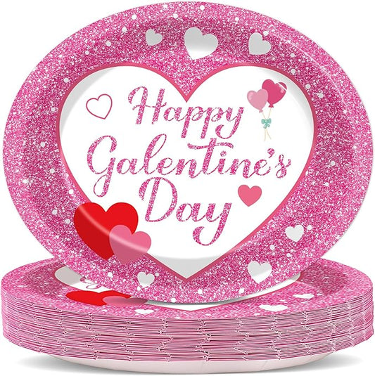 50Pcs Happy Galentine's Day Party Oval Plates 11 Inch Large