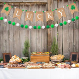 2PCS St Patrick's Day Burlap Banner Felt Ball Garland Set Shamrock