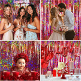 4 Packs Red Foil Fringe Curtain, Red Glitter Metallic Tinsel Backdrop