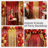 3 Packs Red Gold Foil Fringe Curtains Extra Wide 9.9ft for Birthday