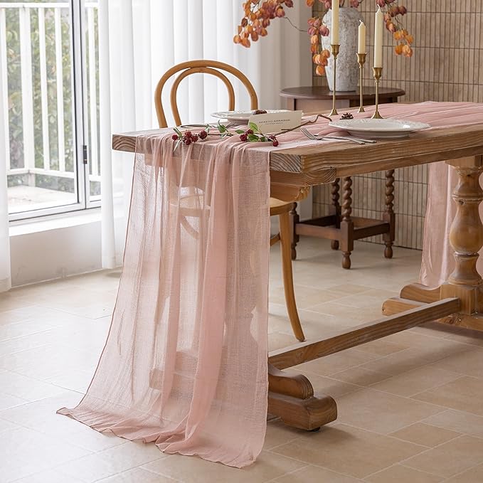 Keketoarrange Dusty Pink Table Runner Cheesecloth Gauze Rustic 120