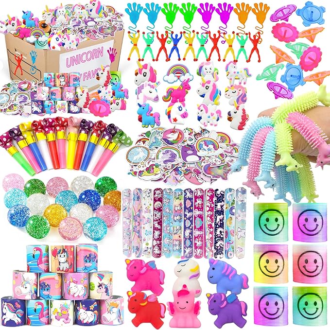 Unicorn Party Favor Goodie Rainbow Elastic Ball Bracelets Stickers