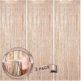 Voircoloria 3 Pack 3.3 x 8.2 ft Laser Champagne Foil Fringe Backdrop
