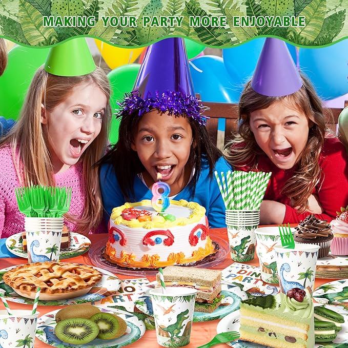 300 Pcs Dinosaur Plates and Napkins Serves 50 Guests Dinosaur