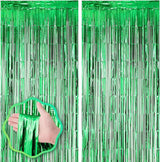 Voircoloria 2 Pack Green Foil Fringe Backdrop Curtains, Tinsel