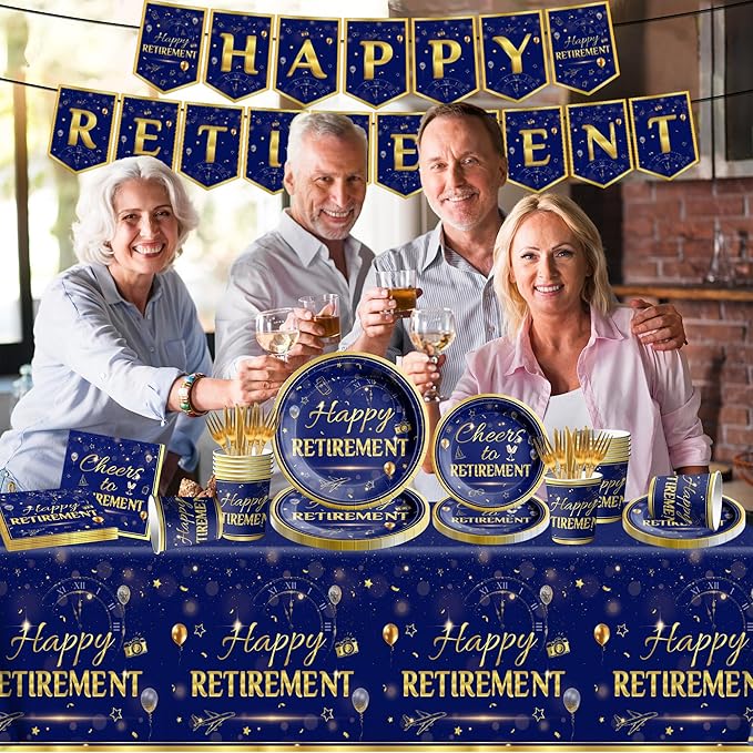 142Pcs Retirement Tableware Party Decorations Happy Retirement Party