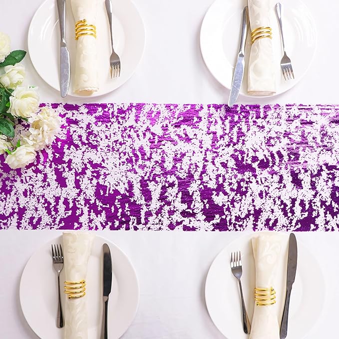 Snowkingdom 2 Pieces Purple Table Runner, Sequin Glitter Foil