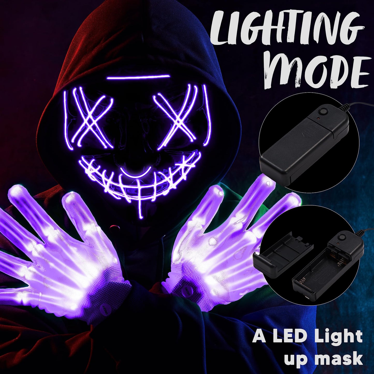 JOYIN Halloween Led Mask, Light Up Mask and Gloves for Cosplay Costume