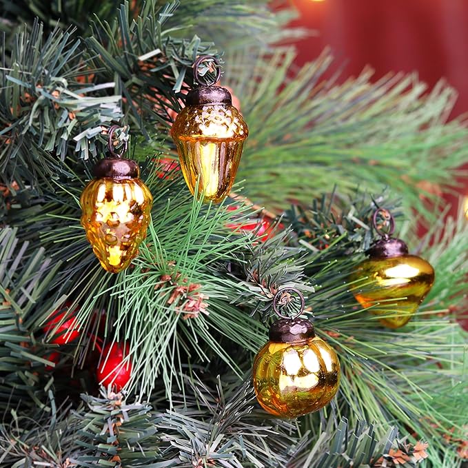 Indian Shelf Gold Hanging Ornaments - 25 Premium Glass Christmas