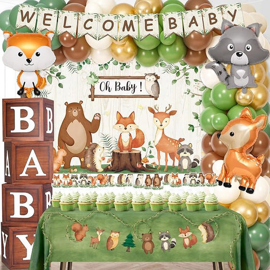 130pcs Woodland Baby Shower Decorations Safari Baby Shower