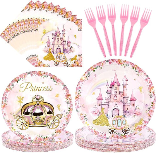 96 PCS Princess Party Plates Serve 24 Princess Plates and Napkins