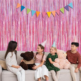 12 Pack Pink Backdrop, 3.28 FT x 7.05 FT Foil Streamers, Metallic