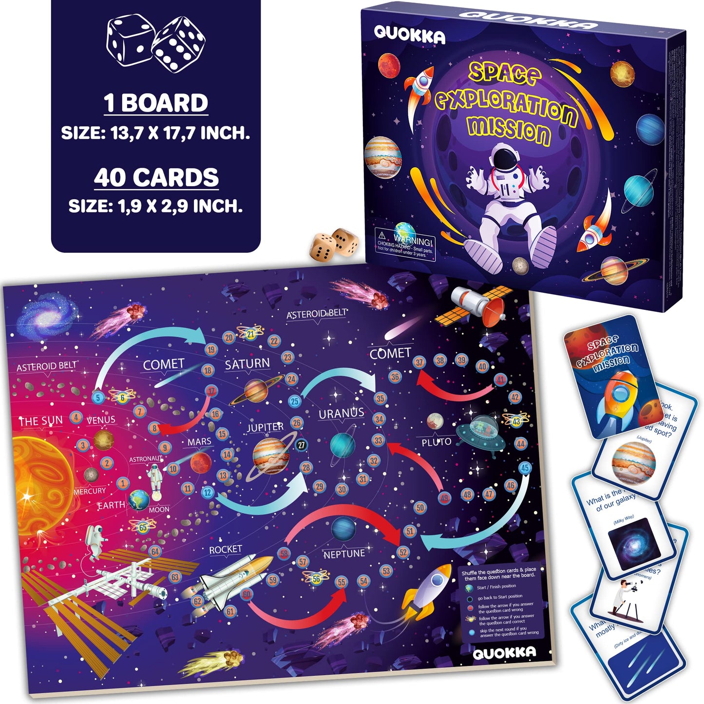 QUOKKA 3X Set Learning Board Games for Kids 8-12 - Educational Trivia