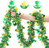 50FT St Patrick's Day Tinsel Garland Green Gold Shamrock Hat Tinsel
