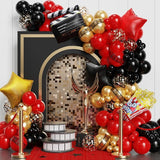 Movie Night Balloon Garland Arch Kit 134pcs Black Red Chrome Gold
