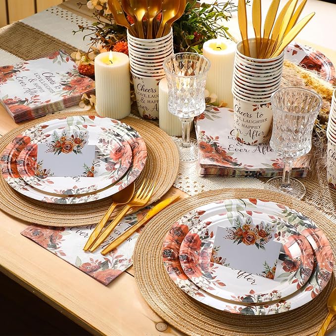 410 Pcs Terracotta Floral Wedding Decorations Fall Paper Plates and