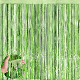 Light Green Metallic Tinsel Foil Fringe Curtains, 2 Pack 3.3x8.3 Feet