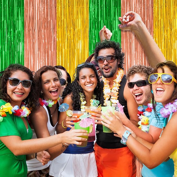 4 Pack Hawaiian Party Decorations, 3.28 FT x 7.05 FT Hawaii Tinsel