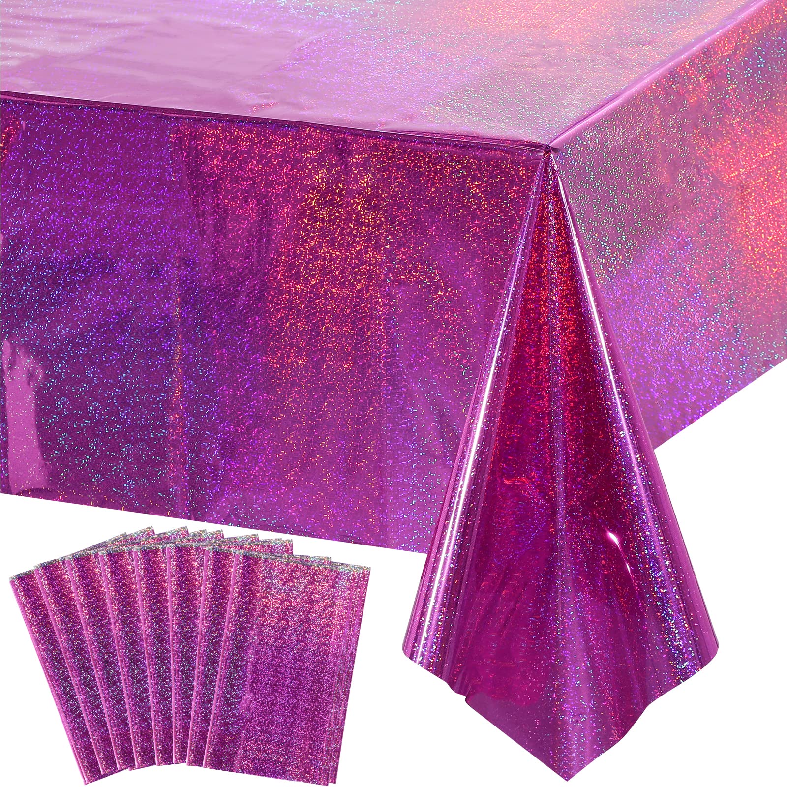 8 Pack Iridescence Plastic Tablecloths Shiny Disposable Laser