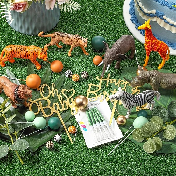 42 Pcs Safari Jungle Animal Cake Toppers Wild One Zebra Lion Giraffe