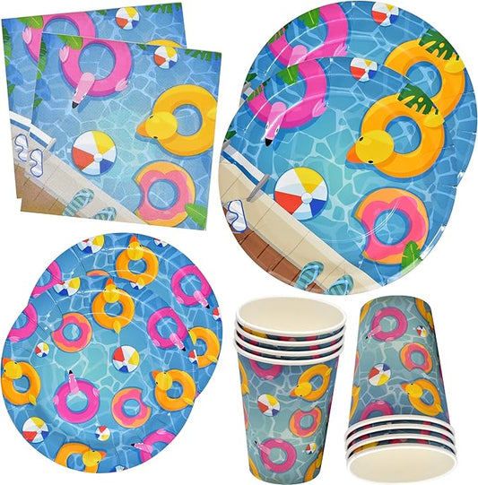 122 Pcs Pool Party Supplies Set Paper Plate Cup Napkin for Summer
