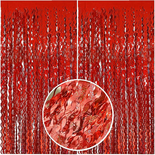 Red Streamers Tinsel Foil Fringe Curtains Wavy for Parties Sparkle