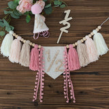 1/2 Pink Baby Girl Birthday Highchair Banner Wood Bead Tassel