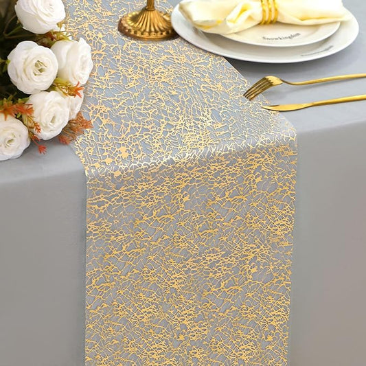 Snowkingdom 20Ft Gold Table Runner, Golden Glitter Foil Metallic Thin