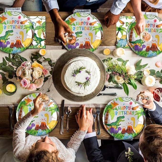 Watercolor Dinosaur Plates and Napkins Tableware Set Disposable