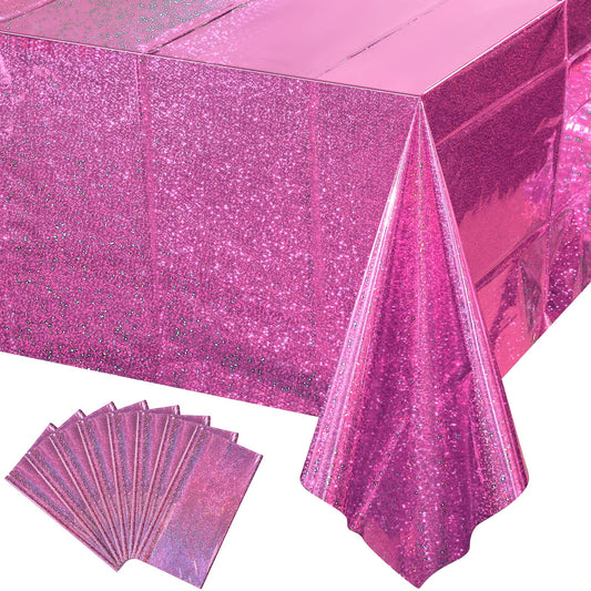 8 Pack Iridescence Plastic Tablecloths Shiny Disposable Laser