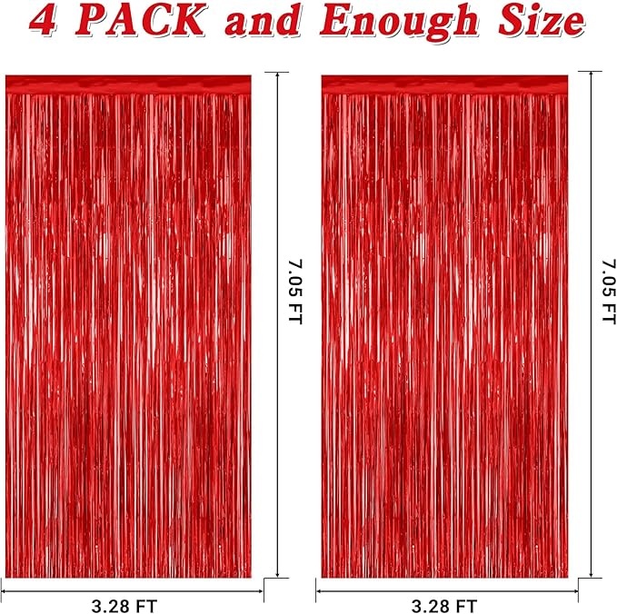 4 Pack Red Backdrop, 3.28 FT x 7.05 FT Party Streamer, Valentines Day