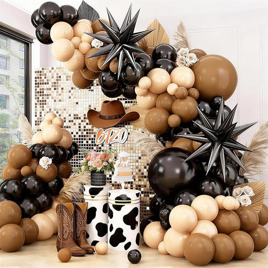 Black Brown Nude Balloon Arch Kit,Balloon Garland with Black Star
