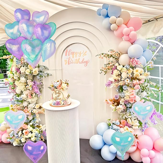 Iridescent Heart Balloons, 12Pcs 18Inch Transparent Crystal Heart