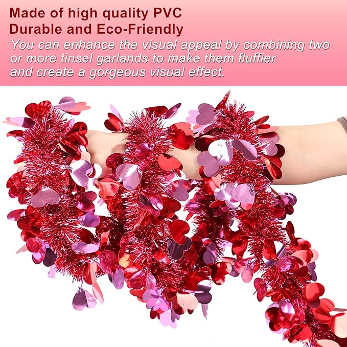 50 Feet Valentines Day Garland Decor Red Pink Heart Tinsel Garland