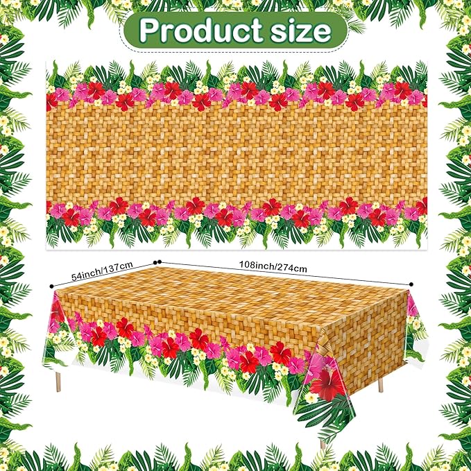 4 Pcs Hawaiian Luau Party Table Cover 54'' x 108'' Plastic Hawaiian