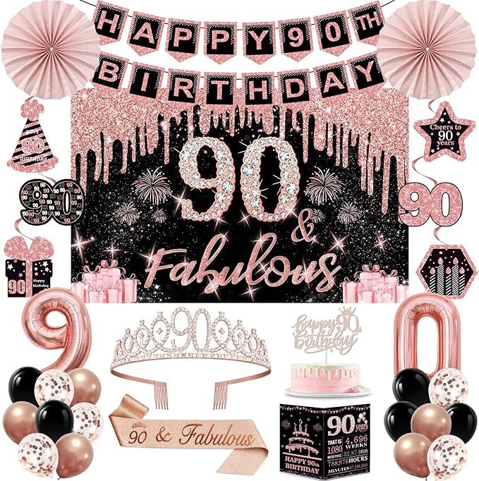 90th Birthday Decorations for Women 32PCS 90th Birthday Party