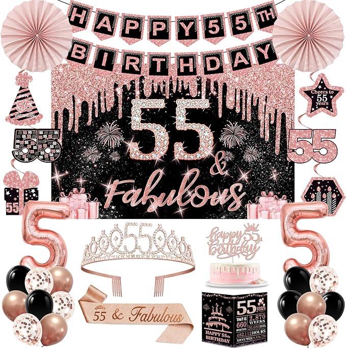 55th Birthday Decorations for Women 32PCS 55th Birthday Party