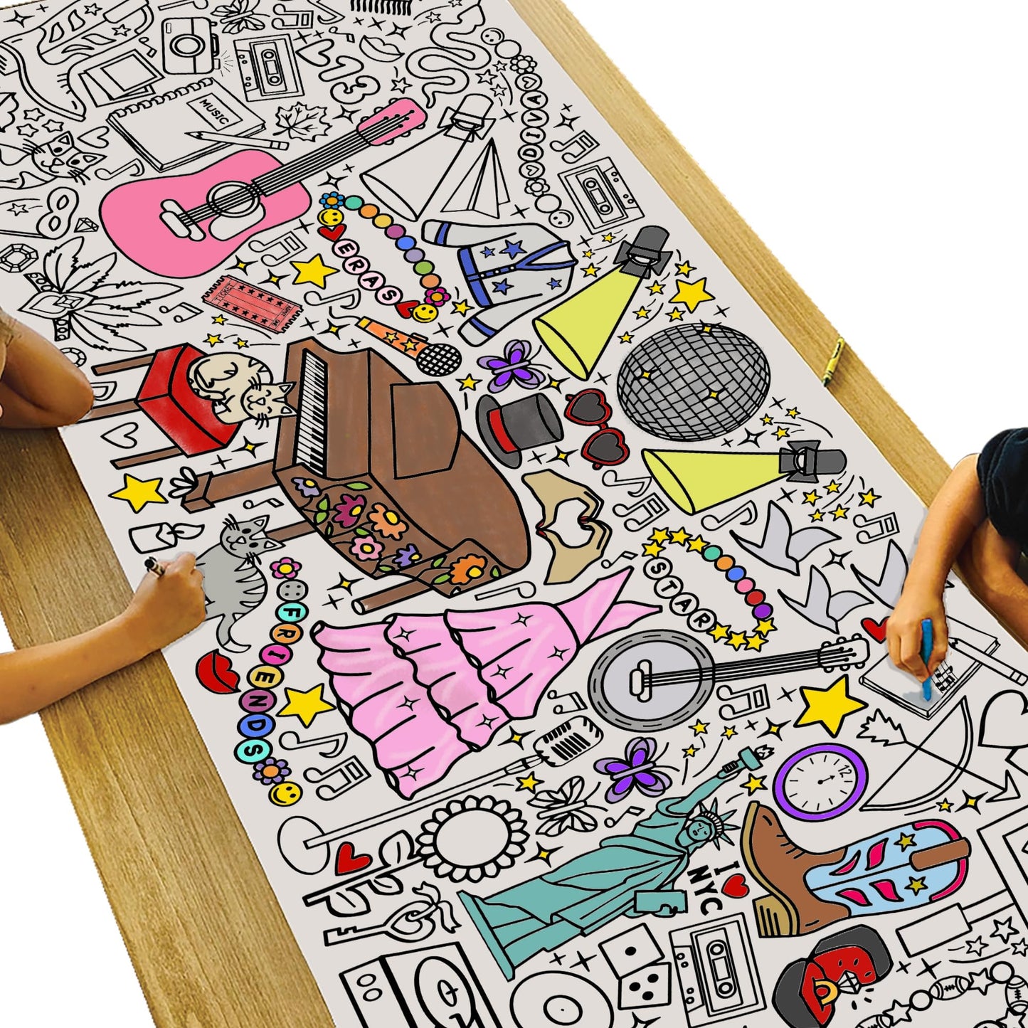 Tiny Expressions Eras Divas Coloring Tablecloth for Parties – Rolled,