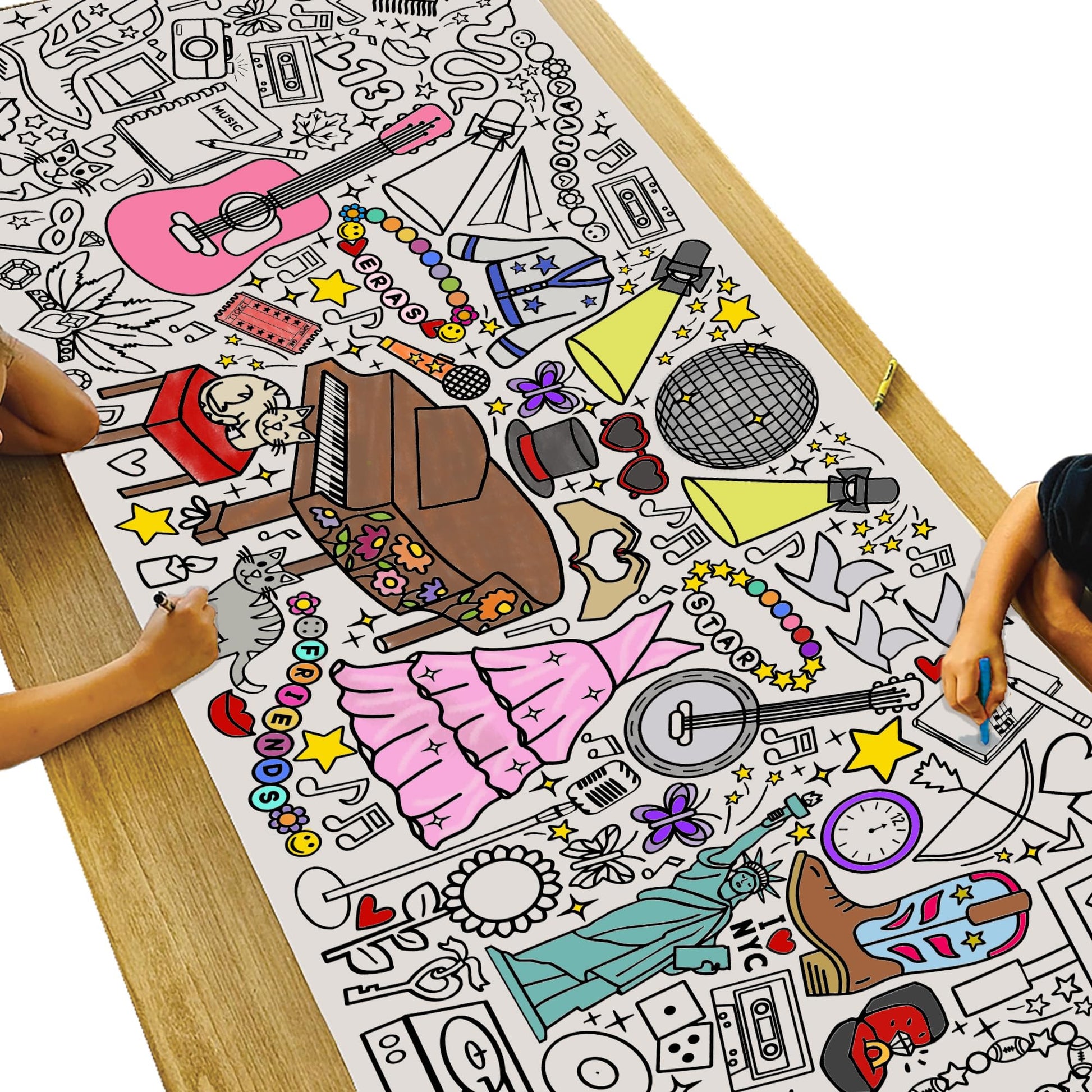 Tiny Expressions Eras Divas Coloring Tablecloth for Parties – Rolled,