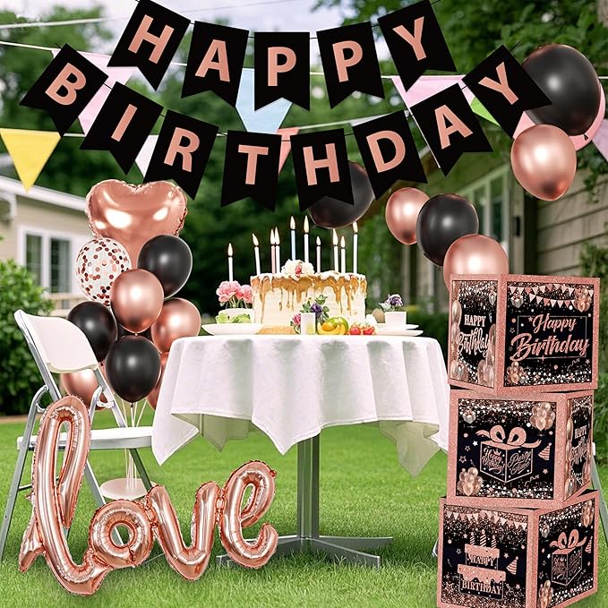 Rose Gold Birthday Party Decorations Kit for Women 4pcs birthday