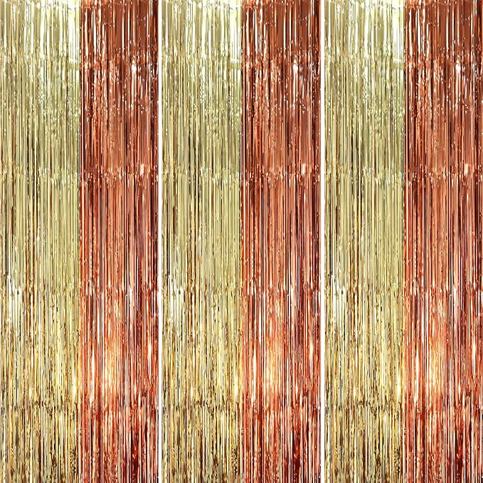 Voircoloria 3 Pack 3.3 x 8.2 ft Rose and Champion Foil Fringe