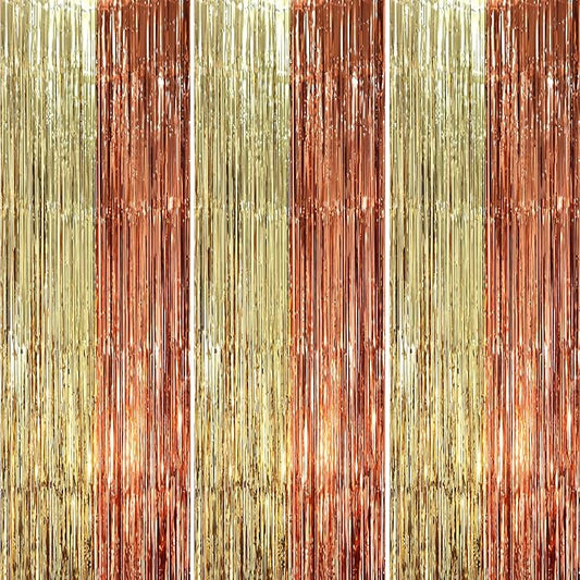 Voircoloria 3 Pack 3.3 x 8.2 ft Rose and Champion Foil Fringe