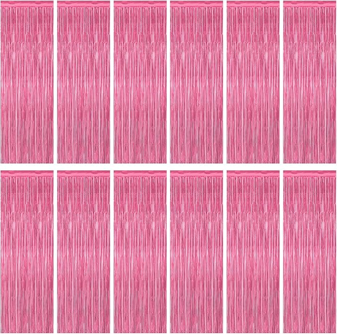 ZATAYE 12 Pack Pink Backdrop, 3.28 FT x 7.05 FT Foil Fringe Curtains,
