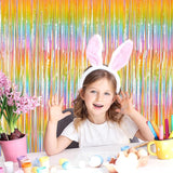 Melsan Pastel Tinsel Backdrop for Easter Decorations, Macaron Rainbow