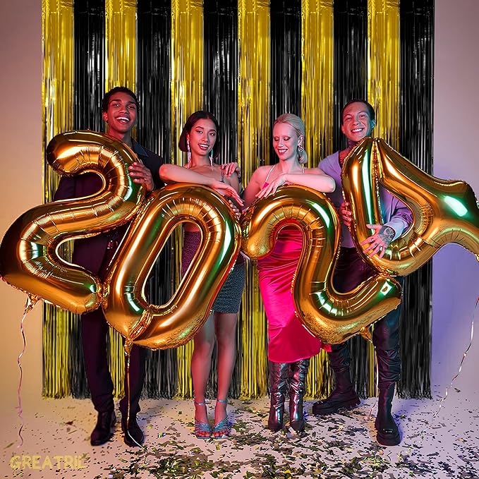 Black and Gold Party Streamers Decoration GREATRIL Foil Fringe