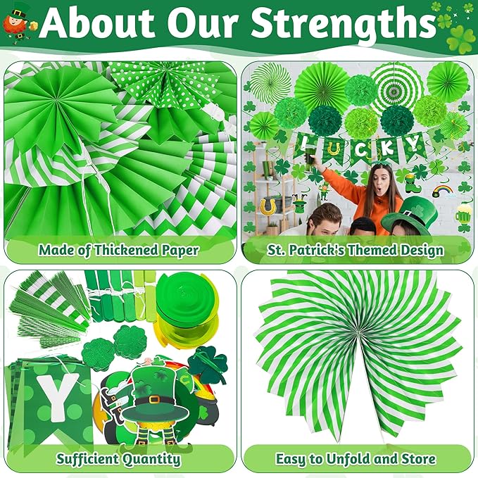 28 PCS St Patricks Day Decorations Green St Patricks Day Paper Fan