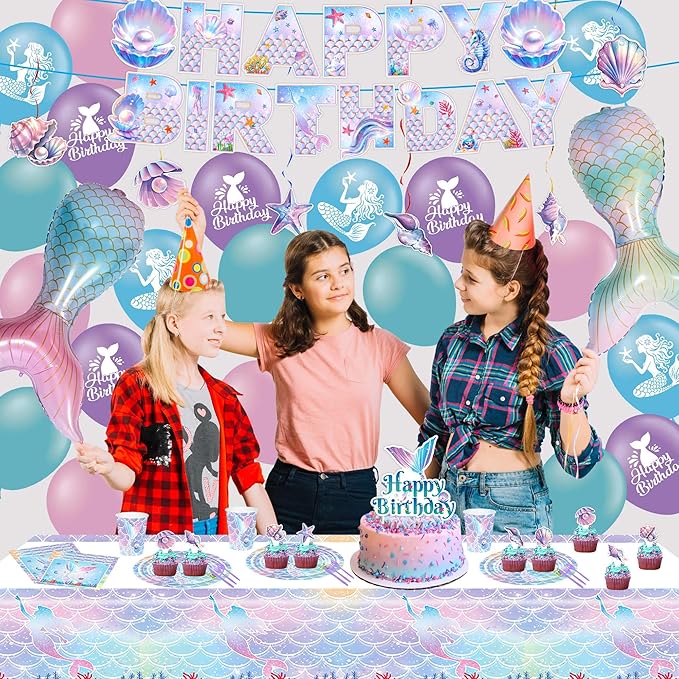 Mermaid Birthday Decorations Party Supplies Include Plates Napkins