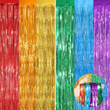 Rainbow Metallic Tinsel Foil Fringe Curtains, 2 Pack 3.3x8.3 Feet